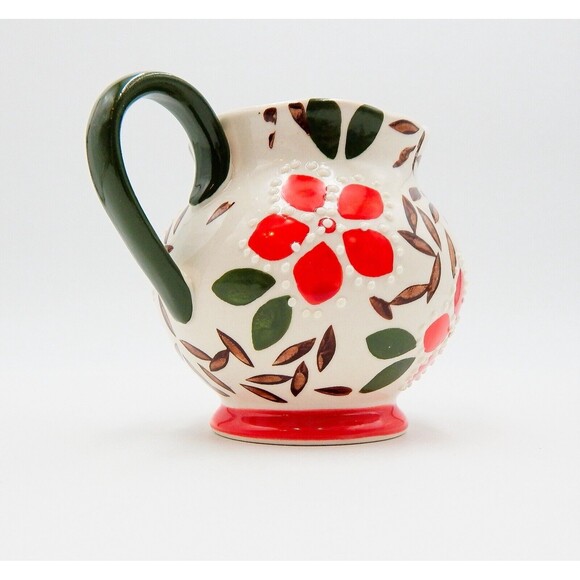 Dutch Wax Coastline Imports Red Green Floral Creamer Embossed Hand-Painted - Picture 7 of 8